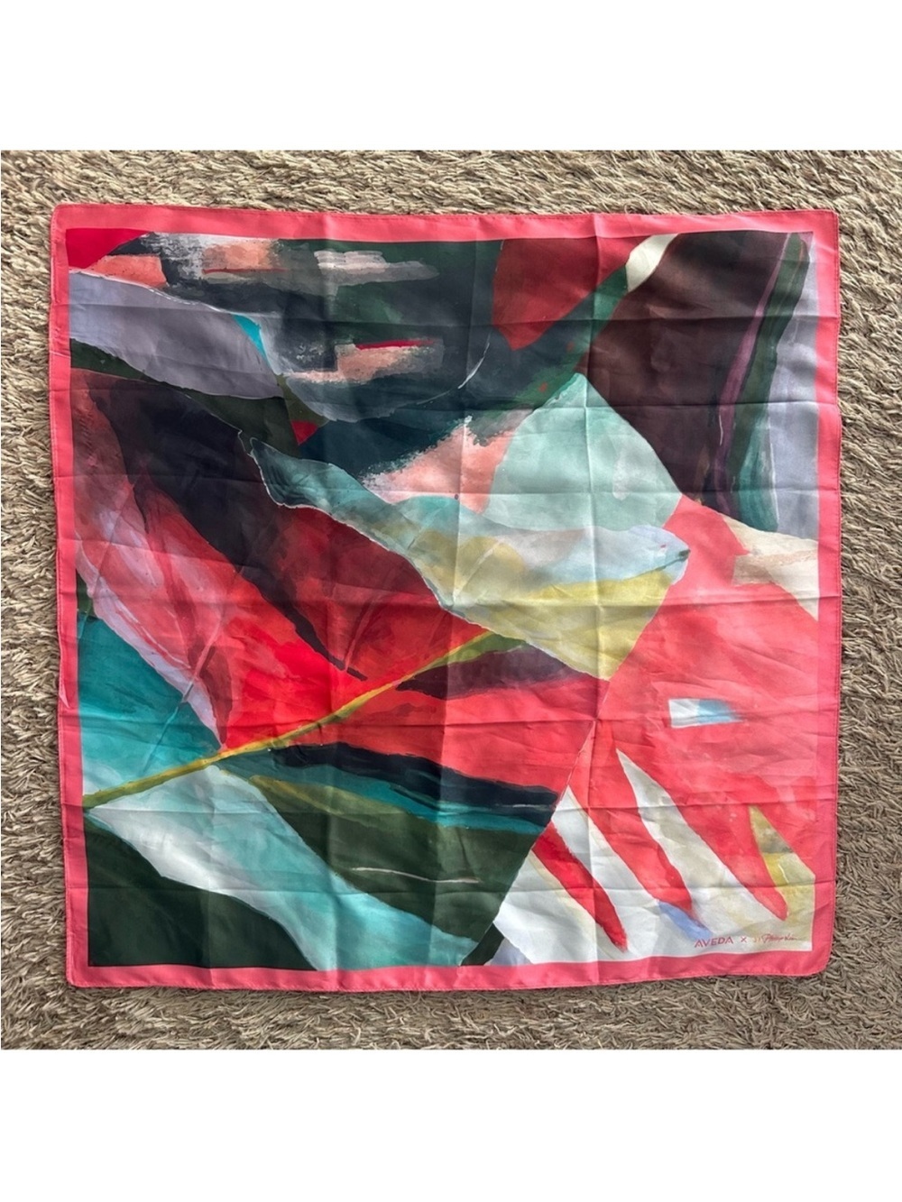AVEDA x 3.1 Phillip Lim Silk Feel Abstract Botanical Scarf 23” Coral Luxury Art